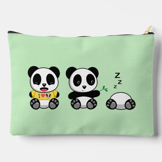 Niedlich Little Pandas auf Green Zubehörtasche (Rückseite)