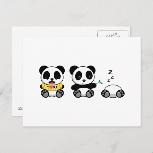 Niedlich Little Pandas auf White Postkarte (Vorne/Hinten)