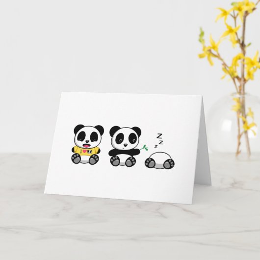 Niedlich Little Pandas Blank Karte (Gelbe Blume)