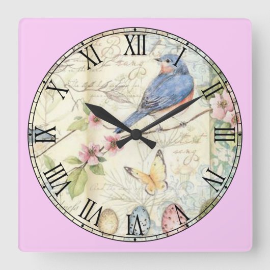 Niedlich Little Pastel Blue Bird Quadratische Wanduhr (Vorderseite)