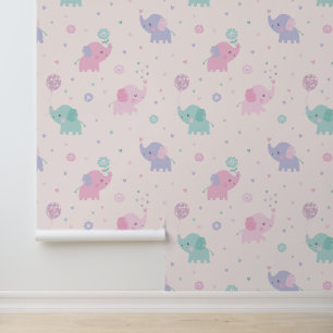 Niedlich Little Pastel Elephants Pink Lila Pfeffer Tapete