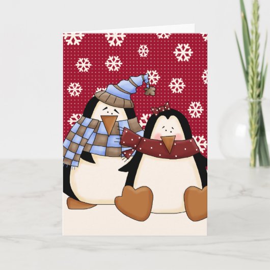 Niedlich Little Penguin Couple Feiertagskarte (Vorderseite)