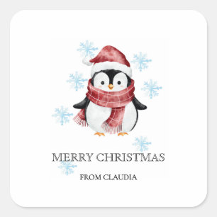 Niedlich Little Penguin Personalisiertes Weihnacht Quadratischer Aufkleber