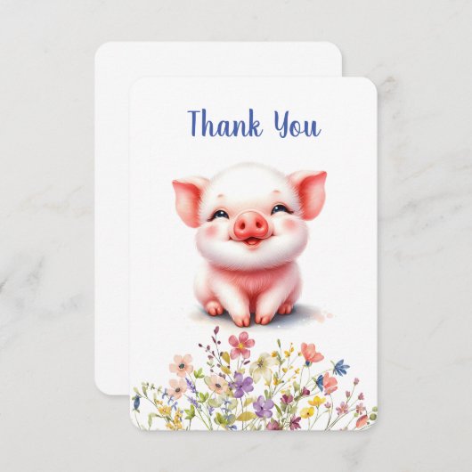 Niedlich Little Piglet Wildblumen Flat Dankeschön  Dankeskarte (Vorne/Hinten)