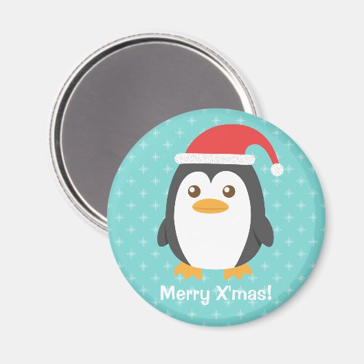 Niedlich Little Pinguin Weihnachtsmannmütze Weihna Magnet (Vorderseite/Rückseite)