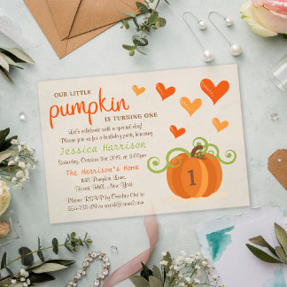 Niedlich Little Pumpkin 1. Geburtstag Acryleinladungen