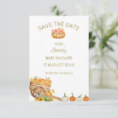 Niedlich Little Pumpkin Fall Baby Dusche Einladung (Stehend Vorderseite)