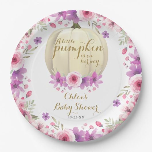 Niedlich Little Pumpkin Floral Baby Dusche Pappteller (Vorderseite)