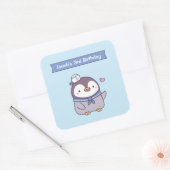 Niedlich Little Sailor Pinguin Doodle Kindergeburt Quadratischer Aufkleber (Umschlag)