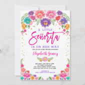 Niedlich Little Senorita Fiesta Blume Kinderdusche Einladung (Vorderseite)