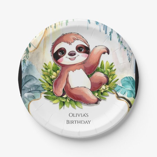 Niedlich Little Sloth Geburtstag Pappteller (Vorderseite)