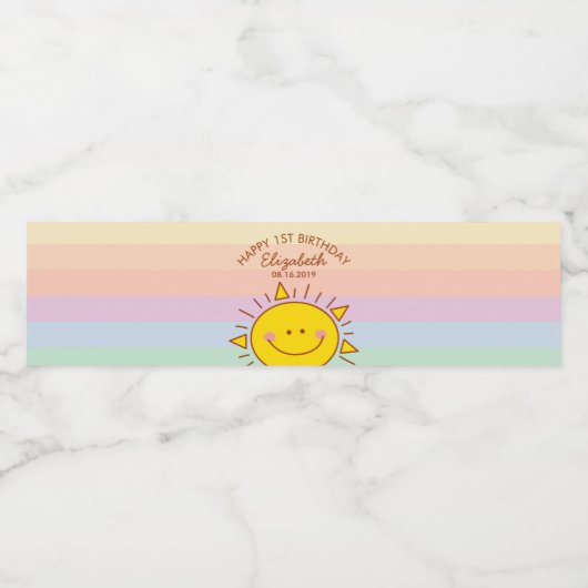 Niedlich Little Sunshine Baby First Birthday Party Wasserflaschenetikett (Einzelnes Label)