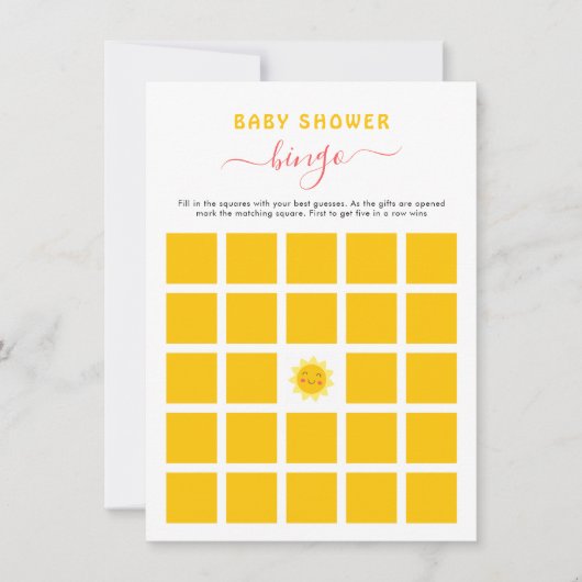 Niedlich Little Sunshine Baby Shower Bingo Game Ca Einladung (Vorderseite)