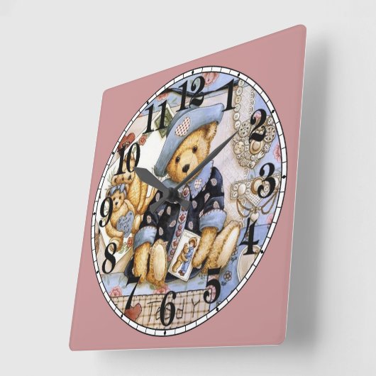 Niedlich Little Teddy Bear Quadratische Wanduhr (Winkel)