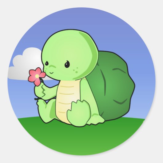 Niedlich Little Turtle Runder Aufkleber (Vorderseite)