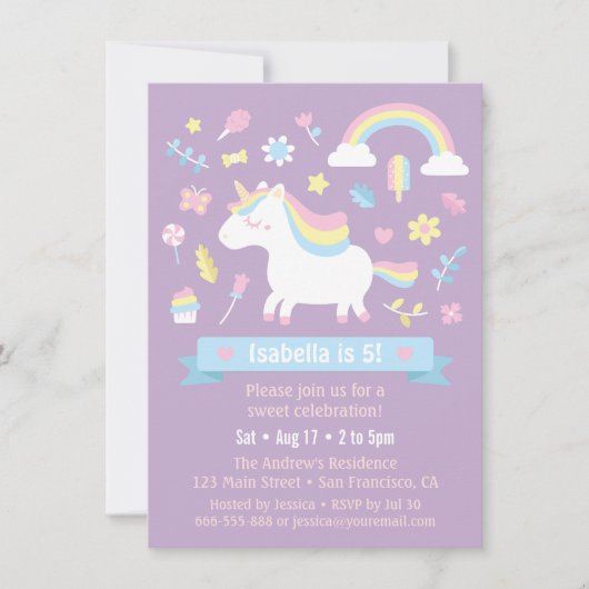 Niedlich Little Unicorn Rainbow Girls Geburtstagsp Einladung (Vorderseite)