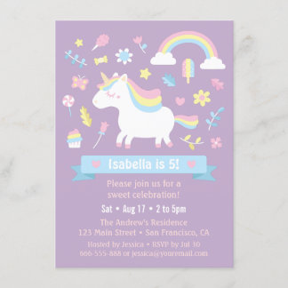 Niedlich Little Unicorn Rainbow Girls Geburtstagsp Einladung