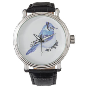 Niedlich Little Watercolor Blue Jay Bird Nature Ar Armbanduhr