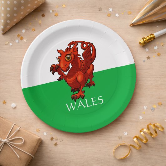 Niedlich Little Welsh Baby Red Dragon Wales Cartoo Pappteller