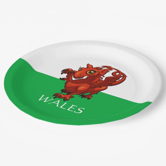 Niedlich Little Welsh Baby Red Dragon Wales Cartoo Pappteller (Schrägansicht)