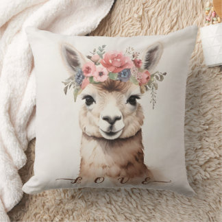 Niedlich Llama Alpaca mit Floral sagen Liebe Kissen