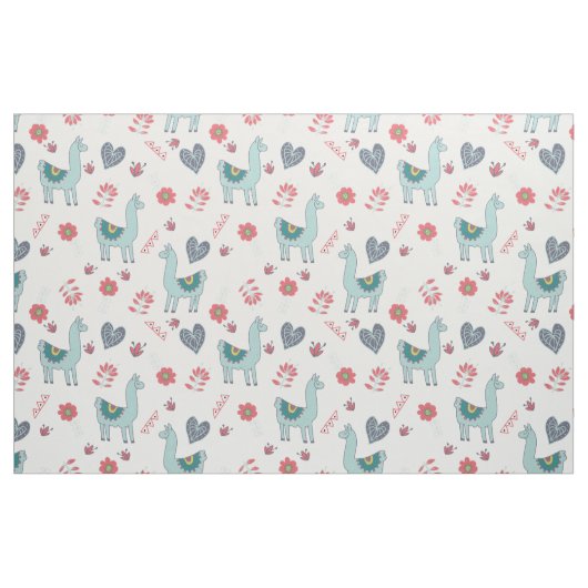 Niedlich Llama Blume Herz Folk Art Doodle Stoff (Fat Quarter (45,7 x 55,9 cm))