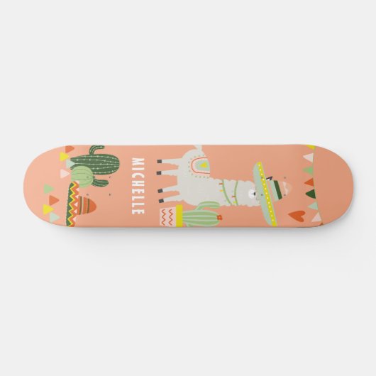 Niedlich Llama Cactus Party Girly Personalisiert Skateboard (Horizontal)