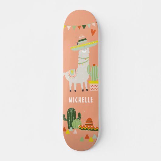 Niedlich Llama Cactus Party Girly Personalisiert Skateboard (Vorne)