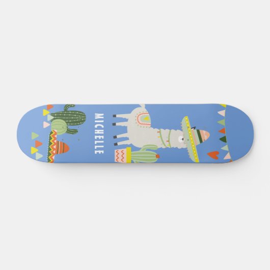 Niedlich Llama Cactus Party Girly Personalisiert Skateboard (Horizontal)