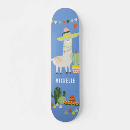 Niedlich Llama Cactus Party Girly Personalisiert Skateboard (Vorne)