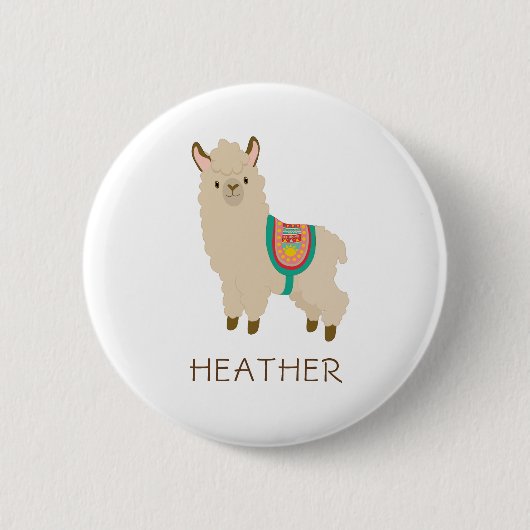 Niedlich Llama Custom Kids Name Button (Vorderseite)