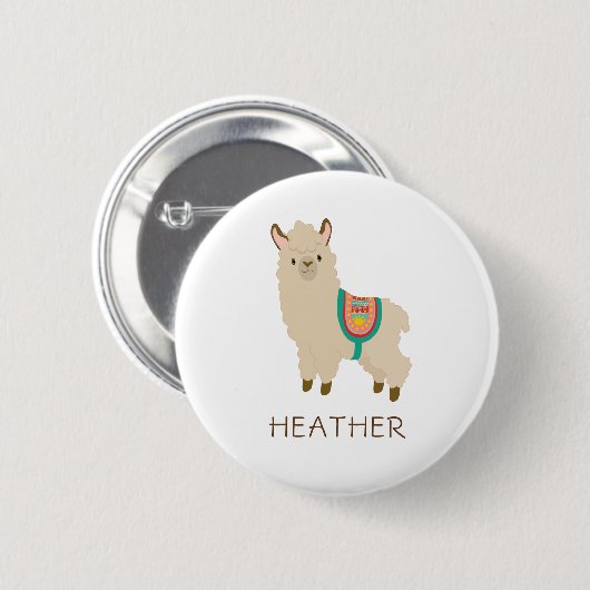 Niedlich Llama Custom Kids Name Button (Vorne & Hinten)