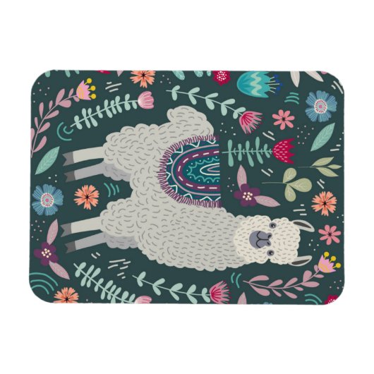 Niedlich Llama Floral Design Magnet (Horizontal)