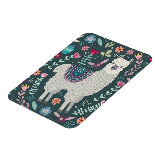 Niedlich Llama Floral Design Magnet (Linke Seite)