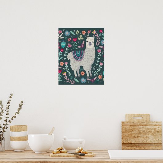 Niedlich Llama Floral Design Poster (Küche)