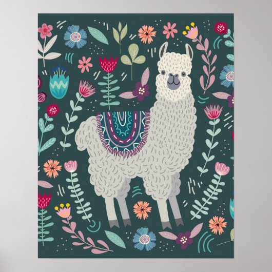 Niedlich Llama Floral Design Poster (Vorne)