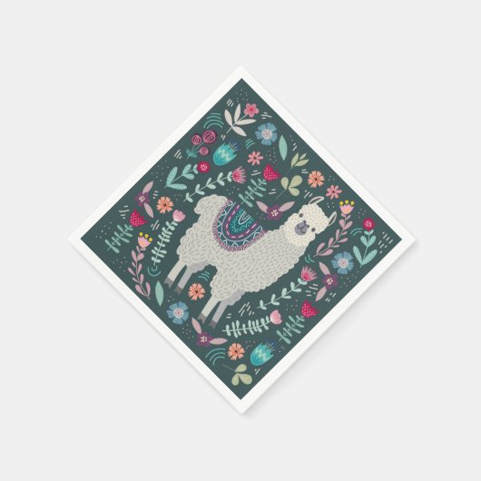 Niedlich Llama Floral Design Serviette (Ecke)