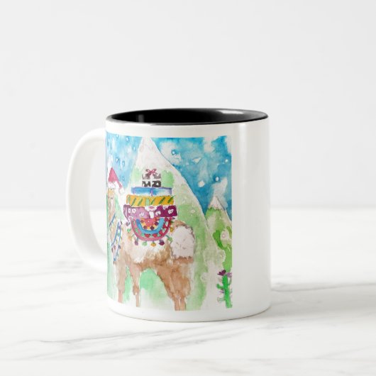 Niedlich Llama Frohe Weihnachten Wasserfarbenkunst Zweifarbige Tasse (Vorderseite Links)