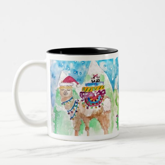 Niedlich Llama Frohe Weihnachten Wasserfarbenkunst Zweifarbige Tasse (Links)