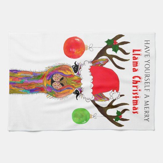 Niedlich Llama Frohe Weihnachtsküche Handtuch (Horizontal)