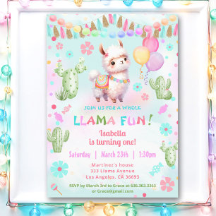 Niedlich Llama Fun Cactus Colorful Girl Birthday Einladung