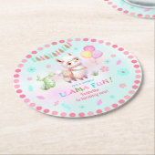 Niedlich Llama Fun Cactus Colorful Girl Birthday Runder Pappuntersetzer (Angewinkelt)