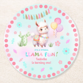 Niedlich Llama Fun Cactus Colorful Girl Birthday Runder Pappuntersetzer