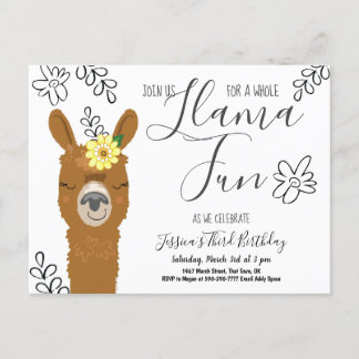 Niedlich Llama Fun Girls Geburtstagsparty Einladun Einladungspostkarte