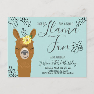 Niedlich Llama Fun Girls Geburtstagsparty Einladun Postkarte