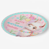 Niedlich Llama Fun Whimsical Colorful Girl Geburts Pappteller (Schrägansicht)