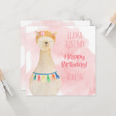 Niedlich Llama Girly Pink Personalisiert Geburtsta Karte (Vorderseite/Rückseite Beispiel)