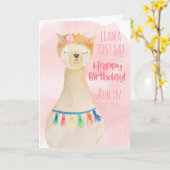 Niedlich Llama Girly Pink Personalisiert Geburtsta Karte (Gelbe Blume)