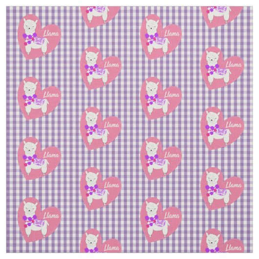 Niedlich Llama Heart Gingham Kariert Pink Lila Wei Stoff (Muster)