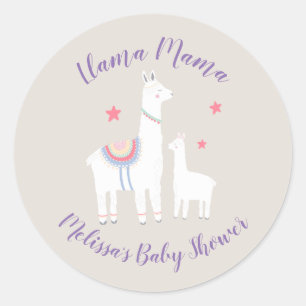 Niedlich Llama Mama Moderne Babydusche Runder Aufkleber